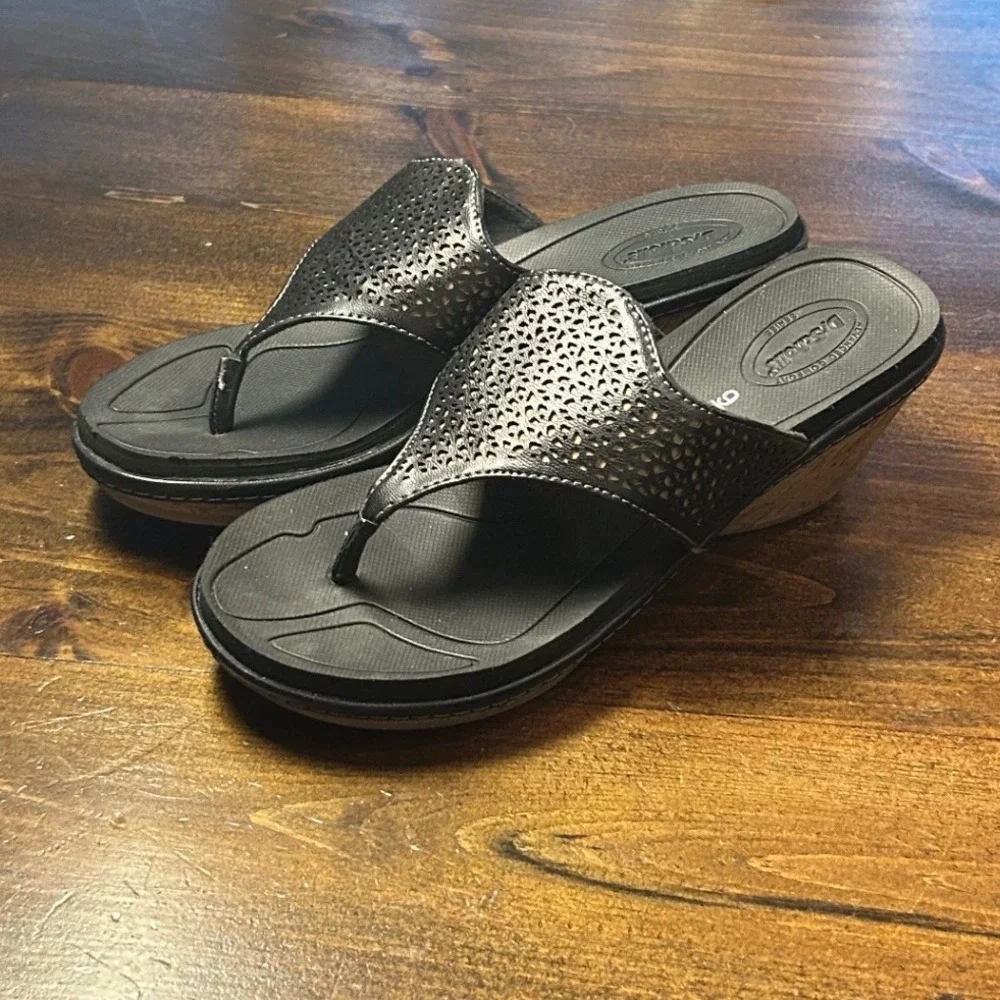 Dr. Scholl's Wedge Sandals 9 Black Advanced Comfort Summer Shoes Orthopedic